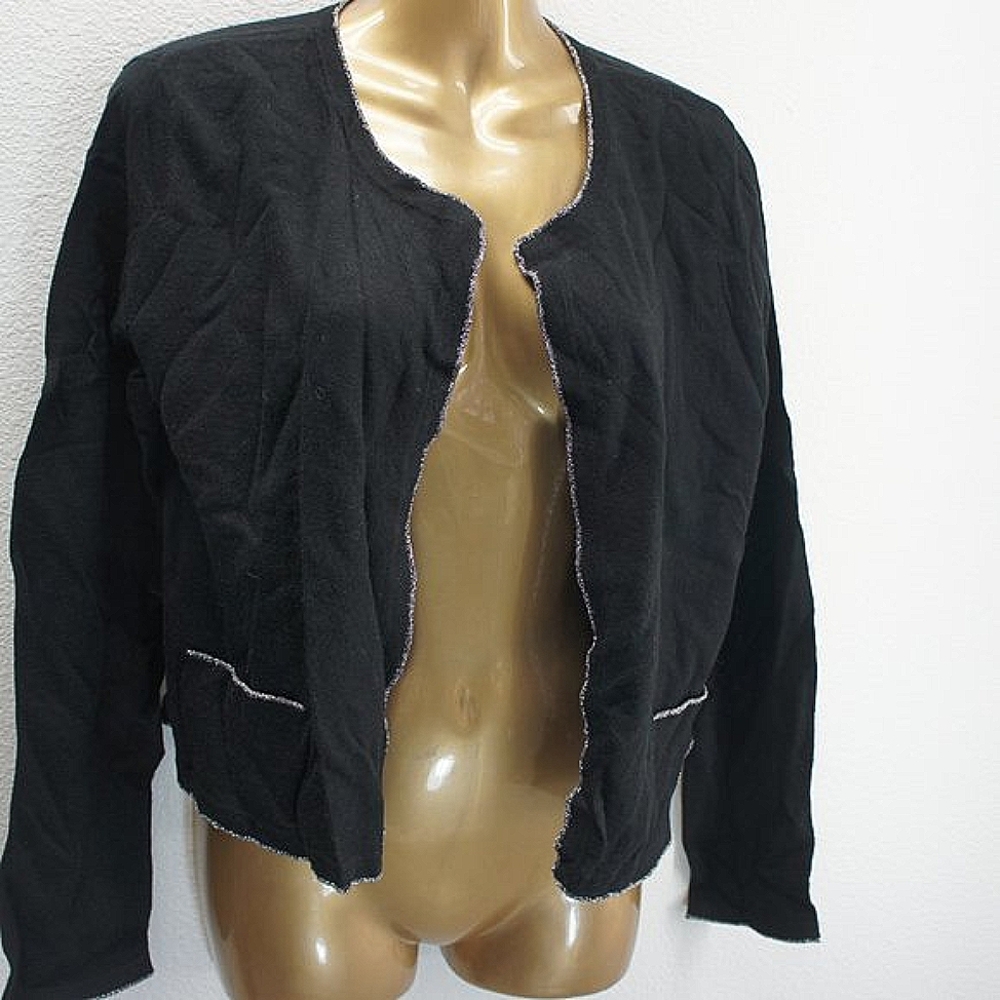 J.Jill Black W/ Silver Metallic Trim Light Weight Cardigan size M